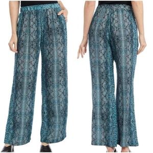 Karen Kane Women Size XL Beachcomber Wide Leg Pants Blue Snake Print NWT